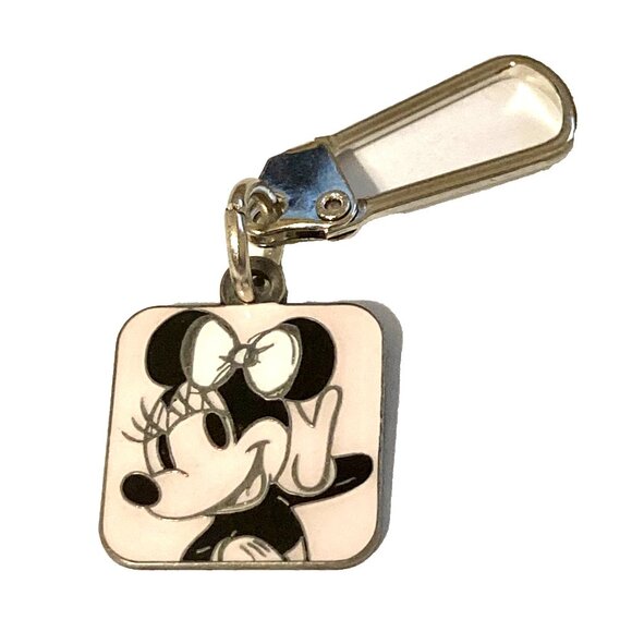 Vintage Disney Minnie Mouse Zipper Pull Purse Charm Signed Charm Pink Bow Enamel - Picture 1 of 8